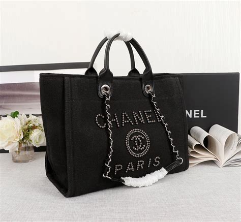 Chanel Deauville Tote Bag Large Shopping A66941 Black 